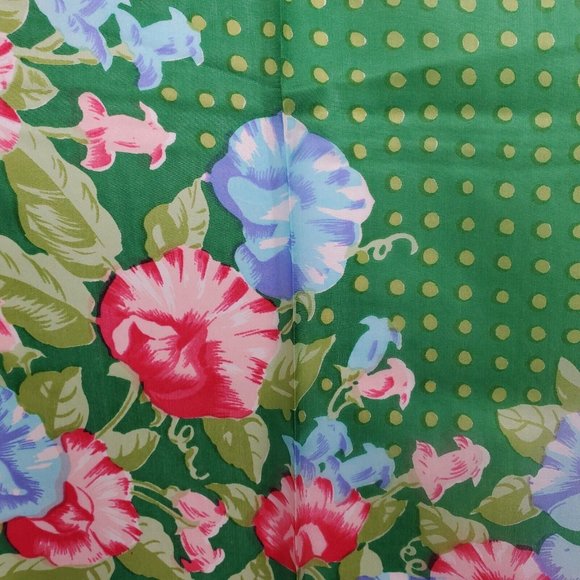 Vintage Silk Scarf Square Green Pink Floral Polka Dot 29"  Hand Rolled - Picture 7 of 10